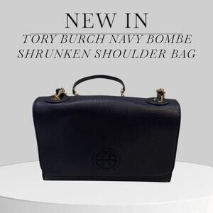 Tory Burch Navy Bombe Shrunken Shoulder Bag w/Gold Accents